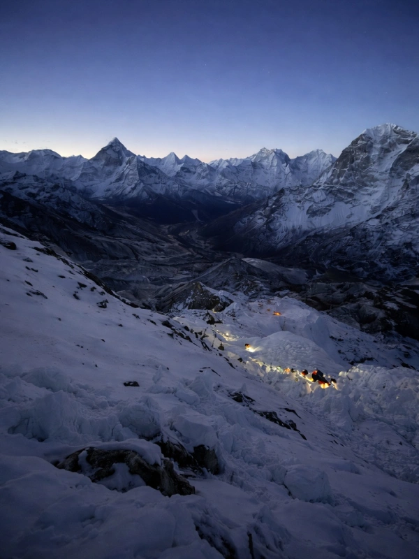 lobuche peak early morning climb